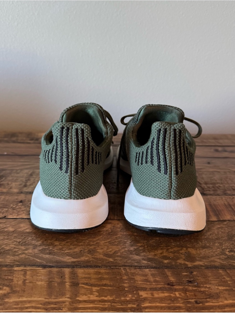 adidas Swift Run Women's Olive Green Knit Athletic Sneakers with White Stripes - Picture 6 of 10
